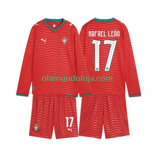 Camisola Portugal Rafael Leao 17 Criança Equipamento Primeiro Copa do Mundo 2026 Manga Comprida
